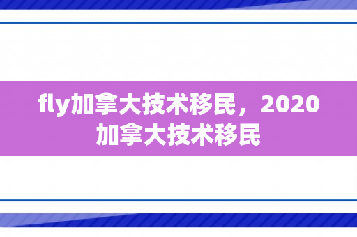 fly加拿大技术移民，2020加拿大技术移民